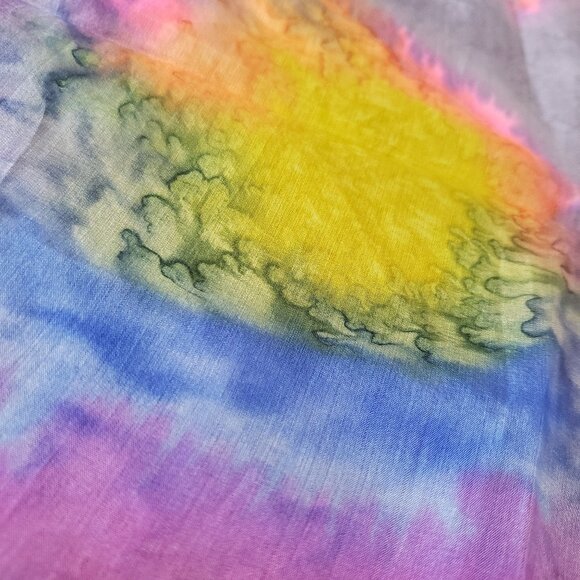 Vintage hand painted tie dye flower pure silk scarf Rémoy D'Urville Paris 21.5" - Picture 8 of 9